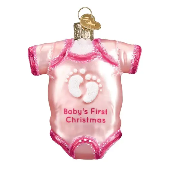 Old World Christmas 3.25 In Pink Baby Onesie Glittered Christmas Tree Ornament , First Christmas {1}