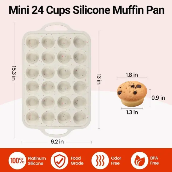 Mini Muffin Pan, Metal Reinforced Frame Mini Cupcake Pans 24 Cups Nonstick Mini Muffin Silicone Molds with Handle for Baking Muffins, Cupcakes, Egg Bites 2 Pack {3}