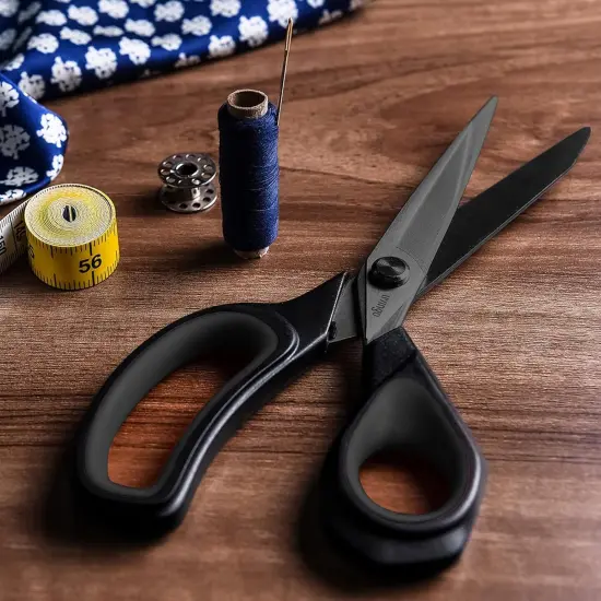 2 Pack Sewing Fabric Scissors: Titanium Coated Forged Sharp Heavy Duty Shears All Purpose for Tailor Dressmaking Crafting Cutting Clothes Leather, 8.5" & 9.5", Black {5}