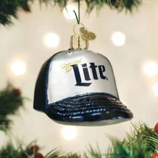 Old World Christmas 2.5 Inch Miller Lite Baseball Cap Tree Ornament , Ornament Beer Blue {3}