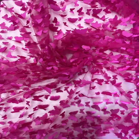 1 Yard Fuchsia 3D Butterfly Stretch Mesh Fabric with Satin Appliqu&eacute; for Costumes and Dresses 54 Inch Wide {3}