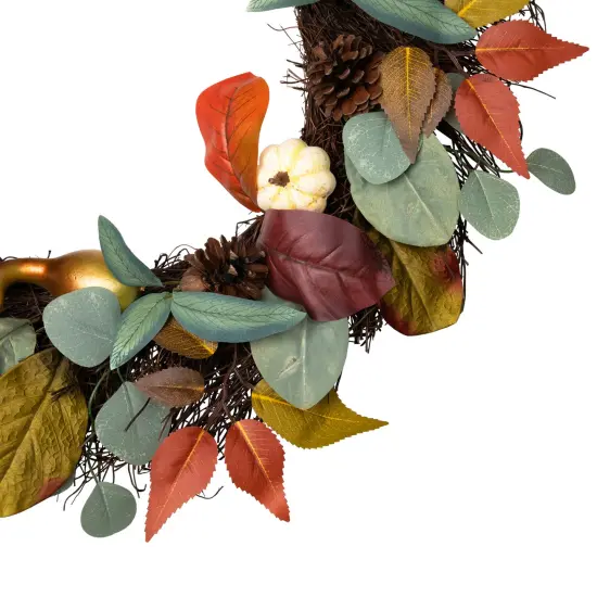 Northlight Pumpkin Pinecone and Gourd Artificial Fall Harvest Wreath - 24" Green {5}