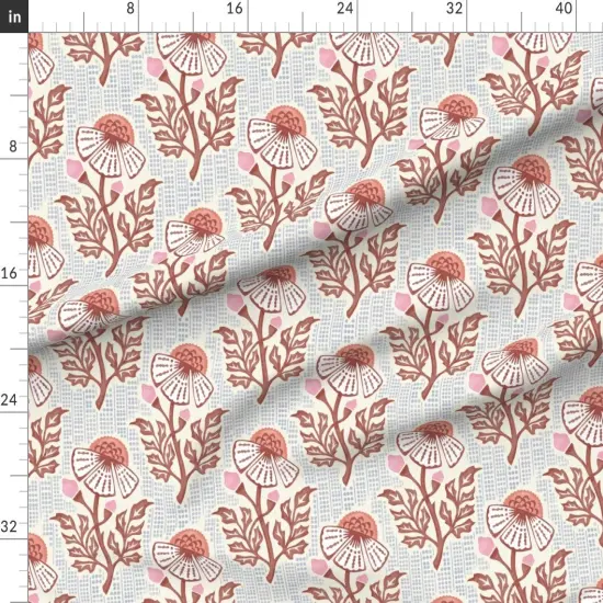 Various Fabrics by the Yard or Fat Quarter Rustic Floral Traditional Japandi Boho Block Print Hand Stamped Custom Printed Fabric by Spoonflower {1}