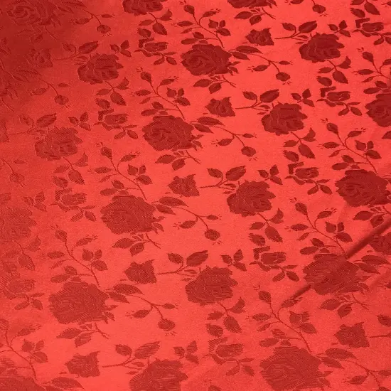 1 Yard Red Jacquard Satin Reversible Fabric Tablecloth Curtain Overlay Fabric 58/60 Inches Wide {1}