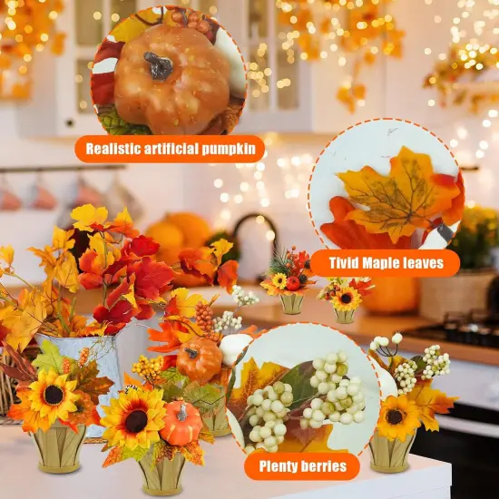 2 Pieces Artificial Fall Potted Flowers, Small Fall Fake Plant {2}