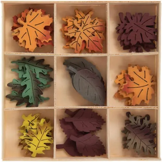 Autumn Leaves Painted Miniature Wood Cutout Shapes - 45 Pieces {1}