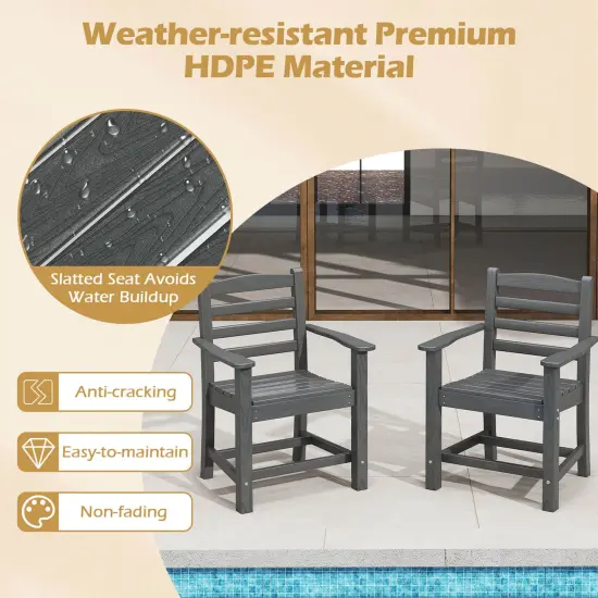 Costway Patio Dining Chairs Set of 2/4 with Wide Armrests Curved Seat Wood Grain for Backyard Black/Gray {4}