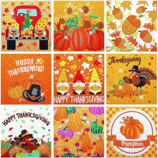 9 Pcs Fall Thanksgiving Day 5D Diamond Painting Kits {1}