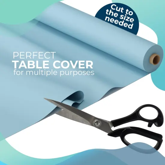 Exquisite Plastic Table Cover Roll &ndash; 40" x 100' Disposable Tablecloth Roll &ndash; Premium Thick 0.5 MIL Plastic Banquet Roll &ndash; Party Table Cover Roll for Events & Catering Light Blue {3}