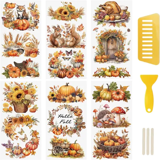 6 Sheets Autumn Theme Rub On Transfer Sticker {1}