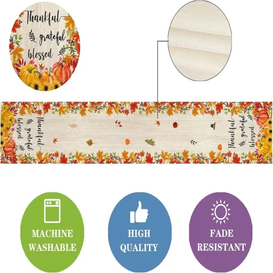Thankful Grateful Blessed Fall Table Runner {4}