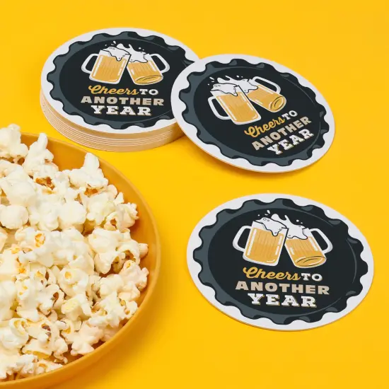 Big Dot of Happiness 25 Ct Cheers and Beers Birthday Drink Coasters, 4-Inch Disposable Round Paper Coasters for Birthday, Table Decor for Bar Drinks {3}