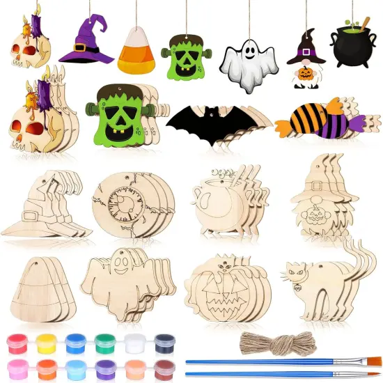 36 Pcs Halloween Wood Cutouts Crafts for Kids {1}