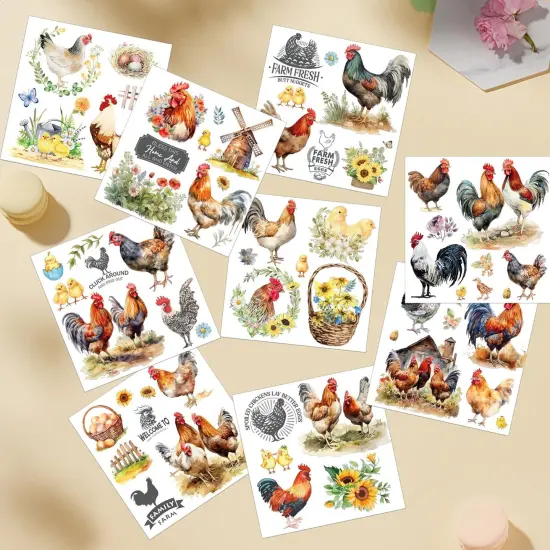 9 Pcs Roosters Rub on Transfer for Crafts Decals {2}