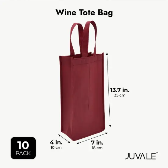 Wine Bag with Handles for Gifts, Dinner Parties, Burgundy Carrying Tote (10 Pack) Red {4}