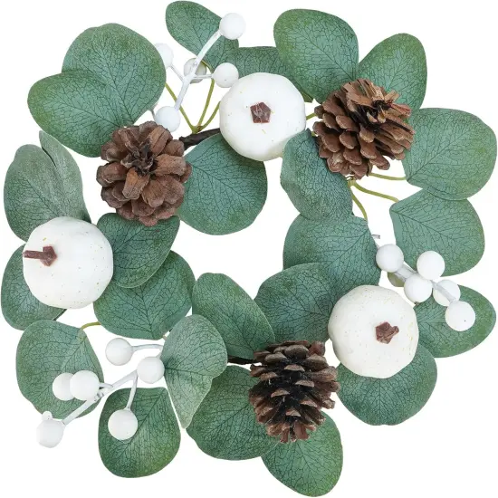 4 Pack Fall White Pumpkin Candle Rings Faux Eucalyptus {2}