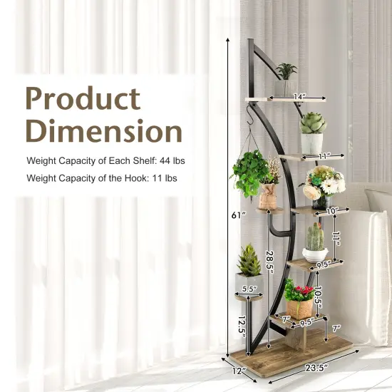 Costway 2PC 6 Tier Metal Plant Stand Rack Half Moon Shape Ladder Planter Organizer w/Hook {5}