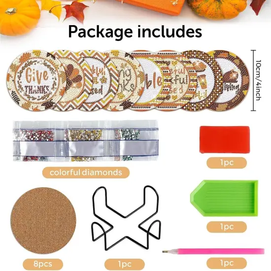 8 Pcs Thanksgiving Day Diamond Painting Coasters Kits {2}