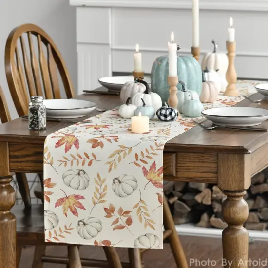 Orange Pumpkins Fall Maple Leaves Fall Table Runner,13x72 Inch {3}