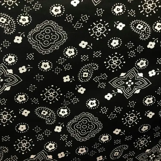 1 Yard Black Poly Cotton Fabric with Paisley Bandanna Pattern 59/60 Inches Wide {1}
