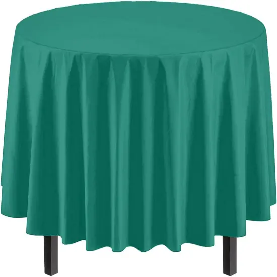 Exquisite Disposable Round Plastic Tablecloths &ndash; 12 Pack 84" Disposable Table Cloths &ndash; Indoor/Outdoor Party Tablecloth &ndash; Round Plastic Table Cover for Events & Party Supplies Teal {2}