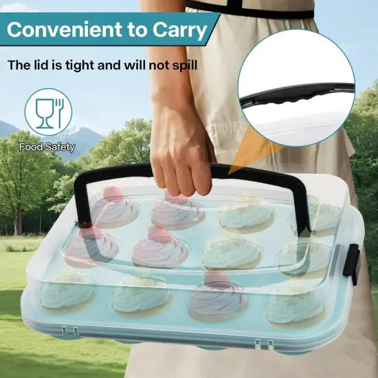 Blue 12-Cup Muffin Pan with Lid, 2-Pack Metal Cupcake Pan with Handle, Portable Blue Muffin Pans Nonstick 12 with Cover Ideal for Easy Carrying, Holiday, Party and Travel {5}