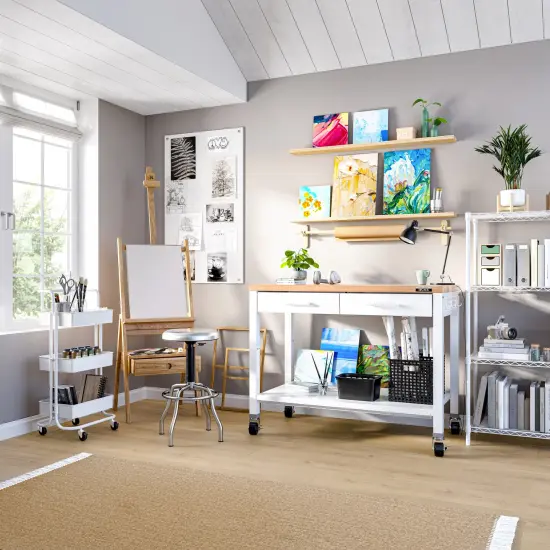 Seville Classics HOME Work Center Island Table, 48" W x 24" D x 36" H White {1}