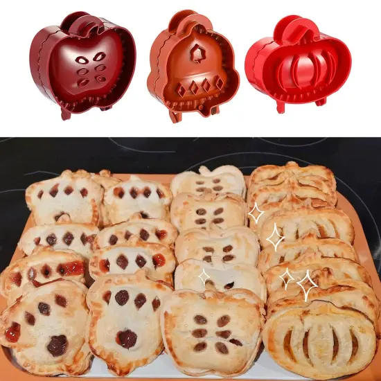 Mini Pie Molds Dough Presser Pocket Pie Molds for Baking, Party Potluck Hand Pie Molds Set of 3, Apple, Pumpkin and Acorn Shapes (Red) {5}