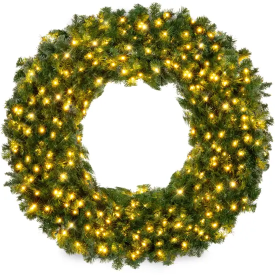 Best Choice Products Artificial Pre-Lit Fir Christmas Wreath Decoration w/ LED Lights {1}