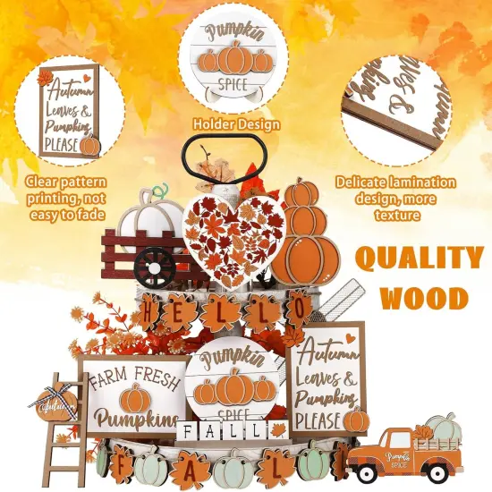 23 Pcs Fall Tiered Tray Decoration Set Thanksgiving Pumpkin(23 Pcs,Maple Leaf) {3}