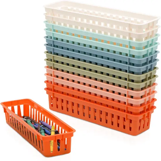 4E's Novelty 12 Pack Pencil Trays in Vibrant Boho Colors, Durable Pencils Tray, Stylish Pen Baskets, Fun Boho Colorful Pen Tray, Durable and Versatile Practical Pencil Trays for Students Supplies {1}