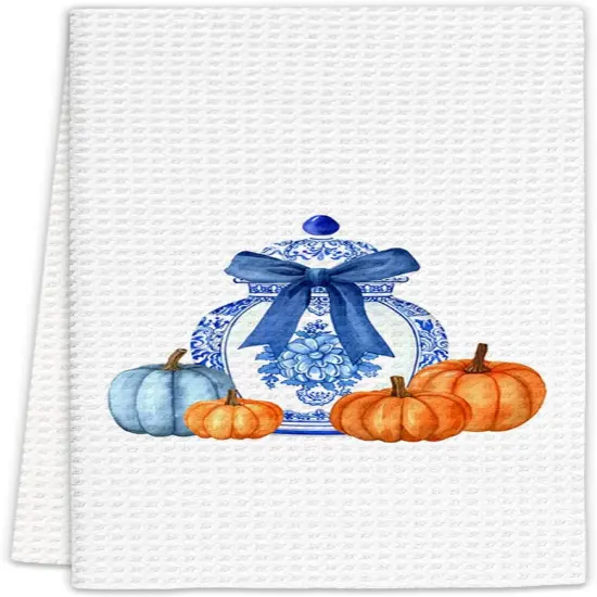 Chinoiserie Fall Pumpkin Kitchen Towels {1}