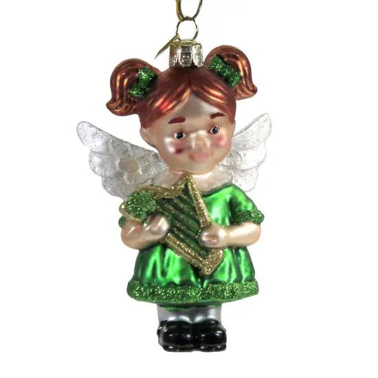 Noble Gems 4.0 Inch Irish Angel Tree Ornament , Harp Saint Patricks Day Green {1}