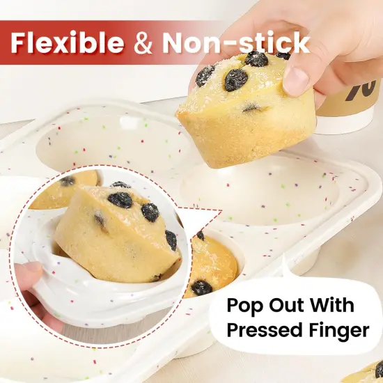 Large Muffin Pan, Metal Reinforced Frame 3.5 Inch Jumbo Silicone Muffin Pan Nonstick 6 Cups for Baking Jumbo Muffin, Frittatas, Jumbo Cupcakes 2 Pack Confetti {2}