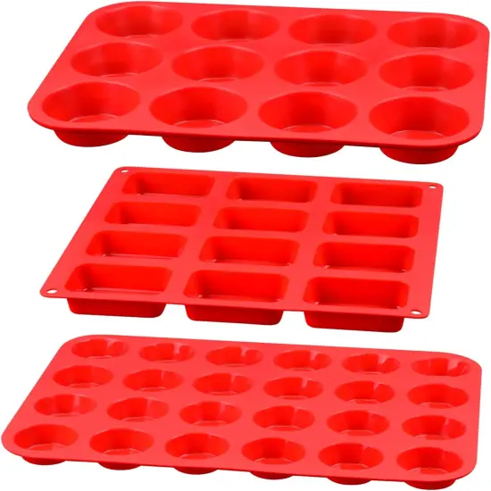 Silicone Muffin Pan - Silicone Molds Including Mini 24 Cups, Regular 12 Cups Muffin Pan and 12 Cavities Mini Loaf Pan 3-in-1 Set for Egg Muffin, Cupcakes, Brownies, Fat Bombs {5}