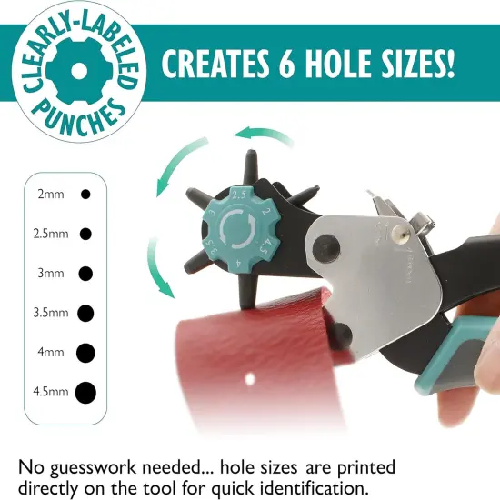 The Beadsmith Rotating Ergonomic Leather Hole Punch, Six Hole-Size Options, Leather Crafts and Jewelry-Making Supplies {2}