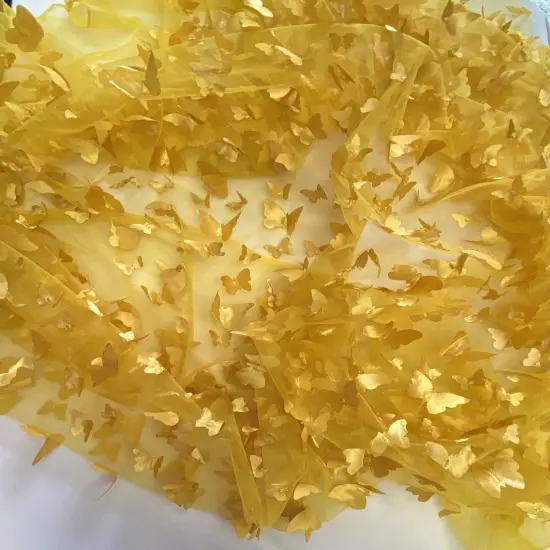 1 Yard Gold 3D Butterfly Stretch Mesh Fabric with Satin Appliqu&eacute; for Fashion and Crafts 54 Inch Wide {4}