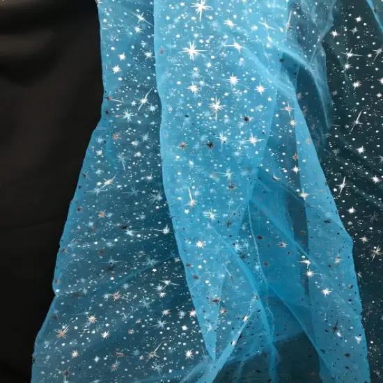 1 Yard Turquoise Silver Stars Organza Fabric For Costumes Crafts D&eacute;cor Accessories 58/60&Prime; Wide {3}
