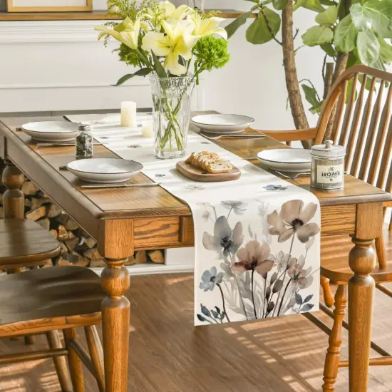 Brown Poppy Floral Leaves Fall Table Runner {4}