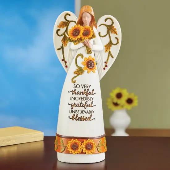 Collections Etc Hand-Painted Sentimental So Very Thankful Sunflower Angel Decoration {1}