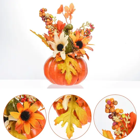 Mini Artificial Pumpkin with Flower and Maple Leaf Outdoor Halloween {3}