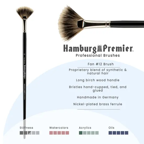 Creative Mark Hamburg Premiere Professional Oil Painting Brushes - Fan #12 Oil Paint Brush - Handmade in Germany, Natural & Synthetic Hair Blend, Long Triple-Lacquered Birch Handle {3}