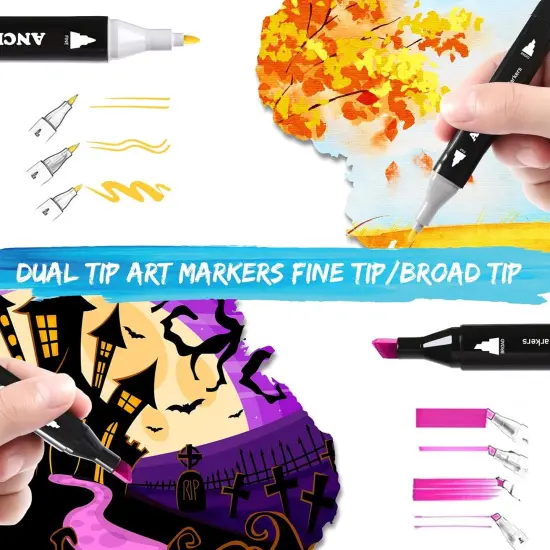 80 Color Alcohol Art Markers Set, Brush & Fine Tips for Adults & Kids {4}