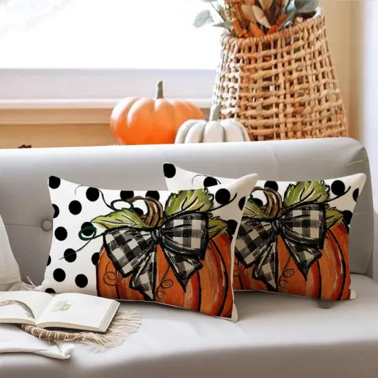 Polka Dot Pumpkin Decorative Pillows Thanksgiving Outdoor Autumn Throw Pillows Decoration {4}