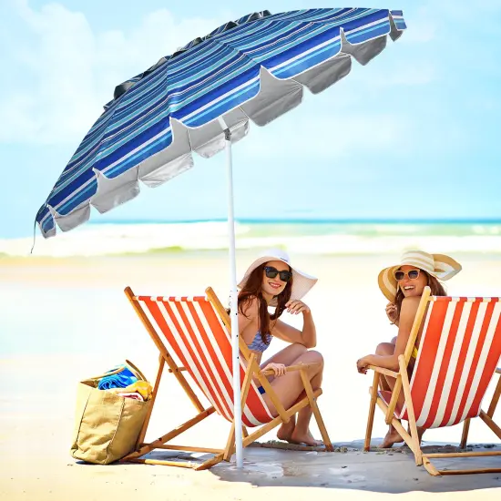 Costway 8 FT Beach Umbrella Outdoor Tilt Sunshade Sand Anchor W/Carry Bag {2}