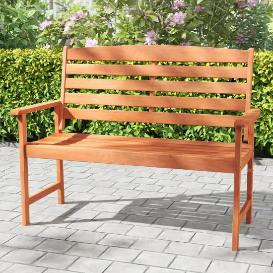 Costway Wooden Garden Bench 2-Person Patio Loveseat with Slatted Backrest Natural {1}
