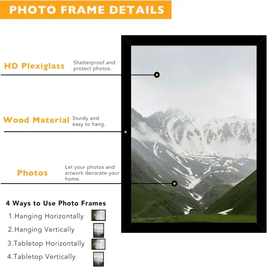 8.5x11 Picture Frame Black for 8.5 by 11 Document Certificate Diploma, Wood 8 1/2 X 11 Certificate Frame for Wall and Tabletop, Black {5}