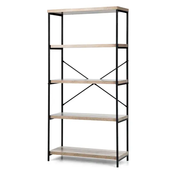 Costway 5-Tier Rustic Industrial Bookshelf Wood Display Storage Rack with Metal Frame Grey {9}