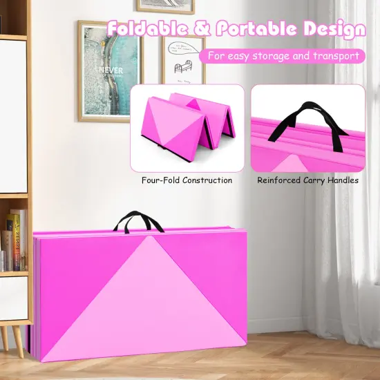 8 Feet PU Leather Folding Gymnastics Mat with Removable Zippered Cover and Hook and Loop Fasteners Pink {6}