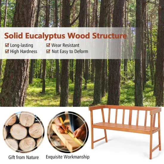 Costway Patio Eucalyptus Wood Bench 2-Person Slatted Seat Backrest 800 Lbs Natural {5}